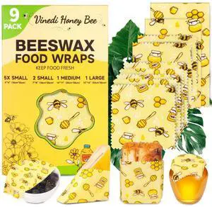 Reusable Beeswax Food Wraps, 9 Pack - Assorted Sizes (XS,S, M, L) | Organic Cotton, Eco Friendly, Plastic Free | Honeycomb Design Reusable Beeswax Food Wraps, 9 Pack - Assorted Sizes (XS,S, M, L) | Organic Cotton, Eco Friendly, Plastic Free | Honeycomb Design