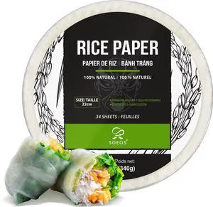 Rice Paper, 1 Pack, 34 Sheets, Round, 22cm | Rice Paper Wrappers, Spring Roll Wrappers & Dumplings, Non-GMO, Gluten-Free, Low Carb, Vietnamese Rice Paper, 1 Pack, 34 Sheets, Round, 22cm | Rice Paper Wrappers, Spring Roll Wrappers & Dumplings, Non-GMO, Gluten-Free, Low Carb, Vietnamese