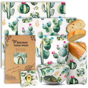 Cactus Beeswax Wraps, S/M/L 3 Pack Reusable Food Storage | Organic plastic-free sustainable wraps; For bread, sandwiches, cheese, fruit & bowl covering; Eco zero waste food storage Cactus Beeswax Wraps, S/M/L 3 Pack Reusable Food Storage | Organic plastic-free sustainable wraps; For bread, sandwiches, cheese, fruit & bowl covering; Eco zero waste food storage