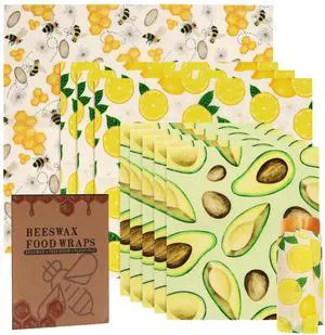 Beeswax Food Wrap, 9-Pack Reusable Food Storage in 3 Sizes (5S/3M/1L), Fruit Pattern, Plastic-Free, for Bread, Cheese, Produce Beeswax Food Wrap, 9-Pack Reusable Food Storage in 3 Sizes (5S/3M/1L), Fruit Pattern, Plastic-Free, for Bread, Cheese, Produce