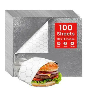 100 Sheets - Sandwich Wrapping Paper Sheets With Foil Backing - Burrito Wrappers Sandwich Paper Wraps - Food Wrapping Deli Wraps - 10.5 x 14 Inches 100 Sheets - Sandwich Wrapping Paper Sheets With Foil Backing - Burrito Wrappers Sandwich Paper Wraps - Food Wrapping Deli Wraps - 10.5 x 14 Inches