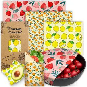 Beeswax Wrap - 3 Pack, Beeswax Wraps For Food, Organic, Sustainable, Biodegradable, Zero Waste, Reusable Beeswax Food Wrap, 1L Strawberry, 1M Orange, 1S Lemon Patterns Beeswax Wrap - 3 Pack, Beeswax Wraps For Food, Organic, Sustainable, Biodegradable, Zero Waste, Reusable Beeswax Food Wrap, 1L Strawberry, 1M Orange, 1S Lemon Patterns