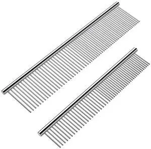 2 Pack Dog Combs with Rounded Ends Stainless Steel Teeth, Cat Comb for Removing Tangles and Knots, Professional Grooming Tool for Long and Short Haired Dog, Cat and other pets, 6.3IN/7.4IN 2 Pack Dog Combs with Rounded Ends Stainless Steel Teeth, Cat Comb for Removing Tangles and Knots, Professional Grooming Tool for Long and Short Haired Dog, Cat and other pets, 6.3IN/7.4IN