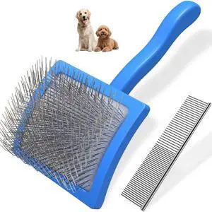 2PCS Slicker Brush for Dogs & Pet Comb,Professional Dog Grooming Brush (Goldendoodles,Poodles,Labradoodles) with Extra Long Pins to Effectively Remove Tangles, Knots and Mats (Blue, Large) 2PCS Slicker Brush for Dogs & Pet Comb,Professional Dog Grooming Brush (Goldendoodles,Poodles,Labradoodles) with Extra Long Pins to Effectively Remove Tangles, Knots and Mats (Blue, Large)