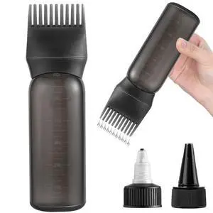 Root Comb Applicator Bottle Hair Oil Applicator for Dye and Scalp, Black | 6 Ounce, Reusable, 2 Types Caps and Graduated Scale, Home Salon Use Root Comb Applicator Bottle Hair Oil Applicator for Dye and Scalp, Black | 6 Ounce, Reusable, 2 Types Caps and Graduated Scale, Home Salon Use