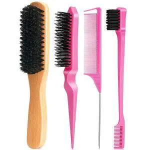 Boar Bristle Slick Back Hair Brush for Smooth Flyaways, Frizz, Sleek Ponytail, Buns and Edge Baby Hair, Teasing | Hair Comb, Edge Brush, Teasing Brush Styling Accessories for Girls, Kids, Women & Men Boar Bristle Slick Back Hair Brush for Smooth Flyaways, Frizz, Sleek Ponytail, Buns and Edge Baby Hair, Teasing | Hair Comb, Edge Brush, Teasing Brush Styling Accessories for Girls, Kids, Women & Men