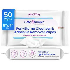 Resealable Adhesive Remover Wipes for Skin - 50 Large 5"x7" No Sting Alcohol Free Medical Adhesive Remover Pads for Ostomy, Stoma Care - Gentle Adhesive Removal Wipes for Bandages, Tape Resealable Adhesive Remover Wipes for Skin - 50 Large 5"x7" No Sting Alcohol Free Medical Adhesive Remover Pads for Ostomy, Stoma Care - Gentle Adhesive Removal Wipes for Bandages, Tape