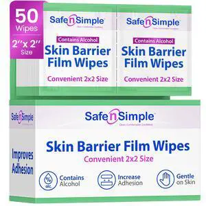 Skin Barrier Wipes with Alcohol - 2" x 2" - 50 Count - Skin Prep Pads for Ostomy Supplies, Individually Wrapped Barrier Film Wipes for Stoma Skin Preparation Skin Barrier Wipes with Alcohol - 2" x 2" - 50 Count - Skin Prep Pads for Ostomy Supplies, Individually Wrapped Barrier Film Wipes for Stoma Skin Preparation