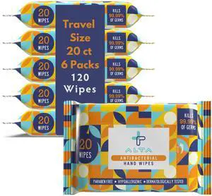 Alcohol Free Hand Sanitizing Wipes, Travel Size, 20 Wipes, 6 Packs, Total 120 Pieces Alcohol Free Hand Sanitizing Wipes, Travel Size, 20 Wipes, 6 Packs, Total 120 Pieces