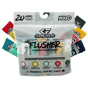 THE KLEAN FREAK FLUSHER - Flushable Wipes For Adults & Kids - 100% BIODEGRADABLE Individual Wrapped Travel WET Wipe for Toilet - Soothing Aloe & Witch Hazel - Alcohol Free 20 Pack - Mixed THE KLEAN FREAK FLUSHER - Flushable Wipes For Adults & Kids - 100% BIODEGRADABLE Individual Wrapped Travel WET Wipe for Toilet - Soothing Aloe & Witch Hazel - Alcohol Free 20 Pack - Mixed
