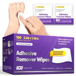 100 CT Adhesive Remover Wipes Strong & Effective Skin Adhesive Remover 2 Ply 2.56x1.18in (6.5x3cm) Medical Adhesive Remover for Bandage, Tape, Dressings, and Ostomy Residue - By 100 CT Adhesive Remover Wipes Strong & Effective Skin Adhesive Remover 2 Ply 2.56x1.18in (6.5x3cm) Medical Adhesive Remover for Bandage, Tape, Dressings, and Ostomy Residue - By