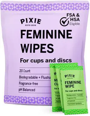 Wipes - Flushable, Biodegradable, & Ph Balanced - Individually Wrapped Packet Wipes for On The Go & Public Bathrooms - Wash & Cleaner For Your Menstrual Cups & Discs (1 Pack of 20) Wipes - Flushable, Biodegradable, & Ph Balanced - Individually Wrapped Packet Wipes for On The Go & Public Bathrooms - Wash & Cleaner For Your Menstrual Cups & Discs (1 Pack of 20)