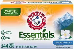 ARM & HAMMER Fabric Softener Dryer Sheets, Mountain Rain, 144 Count | Softens Clothes, Reduces Static Cling, Essential Oil Infused, Fresh Mountain Rain Scent ARM & HAMMER Fabric Softener Dryer Sheets, Mountain Rain, 144 Count | Softens Clothes, Reduces Static Cling, Essential Oil Infused, Fresh Mountain Rain Scent