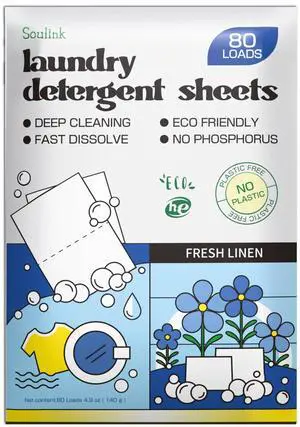 Laundry Detergent Sheets, Fresh Linen, 80 Loads, Eco Strips | Lightweight & Compact Packaging, Plant-Powered Formula, Gentle on Sensitive Skin, Great for Travel & Home Laundry Detergent Sheets, Fresh Linen, 80 Loads, Eco Strips | Lightweight & Compact Packaging, Plant-Powered Formula, Gentle on Sensitive Skin, Great for Travel & Home