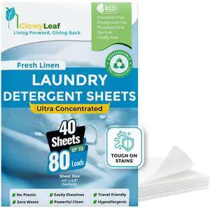 Laundry Detergent Sheets Fresh Linen Scent - 80 Loads, Ultra Concentrated Liquidless Soap - Tough on Stains, Eco Travel Friendly Laundry Sheets, Gentle on Skin - No Plastic Jug, Zero Waste 40ct Laundry Detergent Sheets Fresh Linen Scent - 80 Loads, Ultra Concentrated Liquidless Soap - Tough on Stains, Eco Travel Friendly Laundry Sheets, Gentle on Skin - No Plastic Jug, Zero Waste 40ct