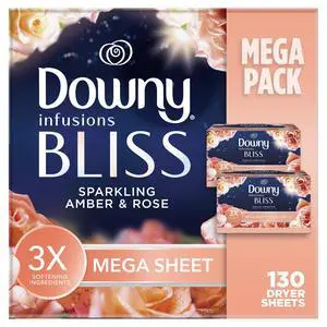 Infusions Mega Dryer Sheets, Laundry Fabric Softener, BLISS, Amber and Rose, 130 Count Infusions Mega Dryer Sheets, Laundry Fabric Softener, BLISS, Amber and Rose, 130 Count