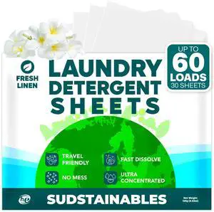Laundry Detergent Sheets, Fresh Linen, 60 Loads | Powerful dissolvable detergent sheets for HE and standard washers. Plastic-free, travel friendly, low-waste cleaning. Laundry Detergent Sheets, Fresh Linen, 60 Loads | Powerful dissolvable detergent sheets for HE and standard washers. Plastic-free, travel friendly, low-waste cleaning.