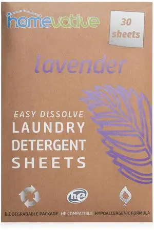 Laundry Detergent Sheets, 30 Sheets, Up to 60 Loads, Easy Dissolve, Lavender, Eco package, HE Compatible, Septic friendly, Great for travel, college, laundromat and at home Laundry Detergent Sheets, 30 Sheets, Up to 60 Loads, Easy Dissolve, Lavender, Eco package, HE Compatible, Septic friendly, Great for travel, college, laundromat and at home