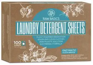 Laundry Detergent Sheets - Ocean Breeze Scent - Zero Waste, Plastic Free Natural Soap - Travel Size Essentials for Washing Clothes, 100 Loads Laundry Detergent Sheets - Ocean Breeze Scent - Zero Waste, Plastic Free Natural Soap - Travel Size Essentials for Washing Clothes, 100 Loads