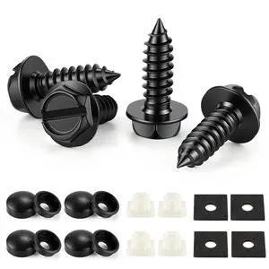 Rustproof License Plate Screws for Securing License Plates Frames and Covers on Cars and Trucks, 4 Sets Premium Stainless Steel Self Tapping Mounting Bolts (Black Zinc Plated) Rustproof License Plate Screws for Securing License Plates Frames and Covers on Cars and Trucks, 4 Sets Premium Stainless Steel Self Tapping Mounting Bolts (Black Zinc Plated)