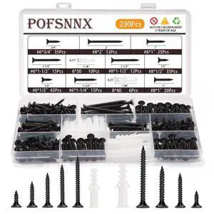 230Pcs #6#8 Black Wood Screws Assortment Kit, 9 Sizes 1/2"-2" | Flat head, Phillips, self-tapping, rustproof, 16PC anchors, 1/2,3/4,1,1-1/4,1-1/2,2" for cabinets, furniture, DIY Woodworking 230Pcs #6#8 Black Wood Screws Assortment Kit, 9 Sizes 1/2"-2" | Flat head, Phillips, self-tapping, rustproof, 16PC anchors, 1/2,3/4,1,1-1/4,1-1/2,2" for cabinets, furniture, DIY Woodworking