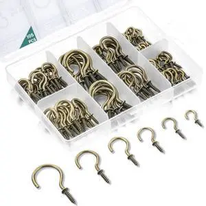 105 Pcs Screw Hooks, 6 Sizes Bronze Cup Hooks, Screw Hooks for Hanging, Metal Cup Hooks Screw in (1/2", 5/8", 3/4", 7/8", 1'', 1-1/4") 105 Pcs Screw Hooks, 6 Sizes Bronze Cup Hooks, Screw Hooks for Hanging, Metal Cup Hooks Screw in (1/2", 5/8", 3/4", 7/8", 1'', 1-1/4")