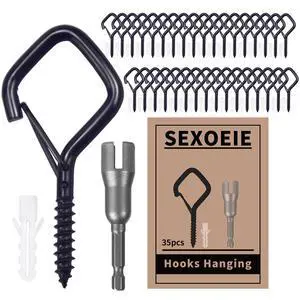35 PCS Eye Screw Hooks for Hanging Heavy Duty with Safety Buckle.Metal Ceiling Hooks for Hanging Plants,Cup,Wind Chime,Bird Feeders,Christmas String Lights at Indoor&Outdoor,2.36 Inches Black 35 PCS Eye Screw Hooks for Hanging Heavy Duty with Safety Buckle.Metal Ceiling Hooks for Hanging Plants,Cup,Wind Chime,Bird Feeders,Christmas String Lights at Indoor&Outdoor,2.36 Inches Black