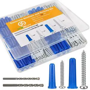 180PCS Conical Concrete Anchors and Screws Assortment Kit, 90PCS Concrete Wall Anchors, 90PCS Self Tapping Screws for Masonry Stucco Brick Cement Cinder Block Tile, with 2PCS Drill Bit 180PCS Conical Concrete Anchors and Screws Assortment Kit, 90PCS Concrete Wall Anchors, 90PCS Self Tapping Screws for Masonry Stucco Brick Cement Cinder Block Tile, with 2PCS Drill Bit
