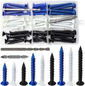 (105 PCS) 3/16" Concrete Screw Anchor Kit Blue/Black/White Flat Head for Anchoring to Masonry, Block or Brick Stucco (105 PCS) 3/16" Concrete Screw Anchor Kit Blue/Black/White Flat Head for Anchoring to Masonry, Block or Brick Stucco