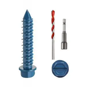 3/16" x 1-1/4" Concrete Screws, 100 PCS Blue Hex Washer Head Concrete Screws Anchor Kit with Drill Bit and Hex Bit Socket, for Masonry, Cement, Block, Brick or Stucco 3/16" x 1-1/4" Concrete Screws, 100 PCS Blue Hex Washer Head Concrete Screws Anchor Kit with Drill Bit and Hex Bit Socket, for Masonry, Cement, Block, Brick or Stucco