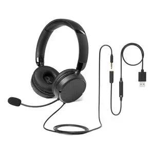 On Ear Wired Computer Headset with Adjustable Microphone, 3.5mm Port or in-Line Control with USB-A Port, Foldable, Clear Sound, Small/Medium Size, Black On Ear Wired Computer Headset with Adjustable Microphone, 3.5mm Port or in-Line Control with USB-A Port, Foldable, Clear Sound, Small/Medium Size, Black