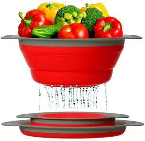Ultimate Kitchen Strainers Set of 2 - Collapsible Silicone Colanders For Easy Storage - Use with Pasta & Veggies or as a Fruit or Berry Bowl with Strainer - Irreplaceable for Campers - Red | Red Ultimate Kitchen Strainers Set of 2 - Collapsible Silicone Colanders For Easy Storage - Use with Pasta & Veggies or as a Fruit or Berry Bowl with Strainer - Irreplaceable for Campers - Red | Red