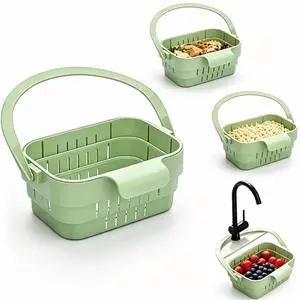 Stretchable Hanging Sink Draining Basket with Flip Lid, Space-Saving Collapsible Kitchen Storage Basket, Multi-Purpose Drain Basket for Fruits, Vegetables & Kitchen Gadgets Stretchable Hanging Sink Draining Basket with Flip Lid, Space-Saving Collapsible Kitchen Storage Basket, Multi-Purpose Drain Basket for Fruits, Vegetables & Kitchen Gadgets