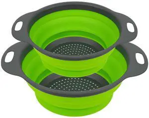 2 Pack Collapsible Colander Set, Round Silicone, 1 Large and 1 Small | Folding Collapsible Strainers with Plastic Handles, Eco-Friendly Food Strainer for Kitchen Draining Pasta Vegetables Fruits 2 Pack Collapsible Colander Set, Round Silicone, 1 Large and 1 Small | Folding Collapsible Strainers with Plastic Handles, Eco-Friendly Food Strainer for Kitchen Draining Pasta Vegetables Fruits