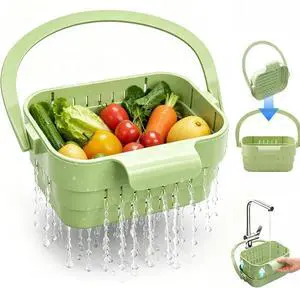 Foldable Hanging Sink Drain Basket Stretchable Kitchen Colander with Flip Cover, Space-Saving Food Strainer & Multi-Functional Faucet Storage Rack, Draining for Fruits, Vegetables, Utensils (Green) Foldable Hanging Sink Drain Basket Stretchable Kitchen Colander with Flip Cover, Space-Saving Food Strainer & Multi-Functional Faucet Storage Rack, Draining for Fruits, Vegetables, Utensils (Green)