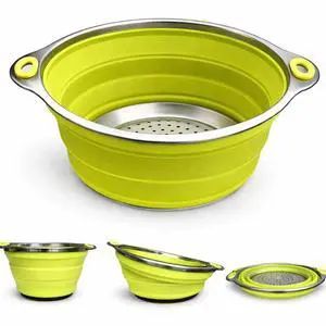 8 inch Color Burst Stainless Steel Silicone Collapsible Colander Strainer - Green 8 inch Color Burst Stainless Steel Silicone Collapsible Colander Strainer - Green