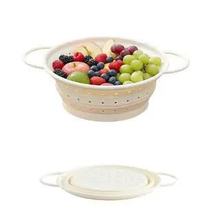 Collapsible Silicone Colander with Handles, Round Strainer with Stainless Steel Rim, Space Saving Kitchen Tool for Fruits & Vegetables,BPA-Free,Heat-Resistant Pasta Drainer (White, S) Collapsible Silicone Colander with Handles, Round Strainer with Stainless Steel Rim, Space Saving Kitchen Tool for Fruits & Vegetables,BPA-Free,Heat-Resistant Pasta Drainer (White, S)