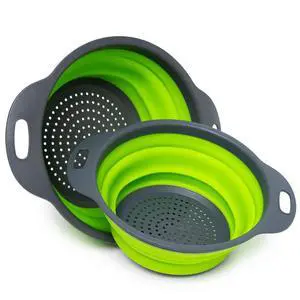 Set of 2 Collapsible Colander made of Silicone, Food-Grade, Perfect for Draining Pasta, Vegetables and Fruits (Green) Set of 2 Collapsible Colander made of Silicone, Food-Grade, Perfect for Draining Pasta, Vegetables and Fruits (Green)