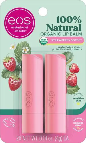100% Natural & Organic Lip Balm- Strawberry Sorbet, 0.14 oz, 2-Pack 100% Natural & Organic Lip Balm- Strawberry Sorbet, 0.14 oz, 2-Pack