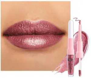2-in-1 Mauve Metallic Lipstick and Lip Liner Makeup, Shimmer Liquid Metallic Lipsticks for Women, Glitter Lip Gloss Stain Long Lasting Waterproof Smudge Proof 24 Hour, Vegan & Cruelty-Free, 16 2-in-1 Mauve Metallic Lipstick and Lip Liner Makeup, Shimmer Liquid Metallic Lipsticks for Women, Glitter Lip Gloss Stain Long Lasting Waterproof Smudge Proof 24 Hour, Vegan & Cruelty-Free, 16