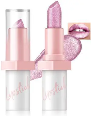 Metallic Pink Frost Glitter Lipstick for Women, Long Lasting High Shine Diamond Creamy Nude Light Pink Lipstick Transfer Proof,Shimmer High Impact Full Coverage Non Stick Cup Lip Makeup#1 Metallic Pink Frost Glitter Lipstick for Women, Long Lasting High Shine Diamond Creamy Nude Light Pink Lipstick Transfer Proof,Shimmer High Impact Full Coverage Non Stick Cup Lip Makeup#1
