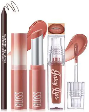 3Pcs Lip Combo Set, Lip Kit with Brown Plumping Lip Liner & Nourishing Lipstick & Nude Glossy Lip Gloss, Long-Lasting, Lightweight, Non-Sticky, Juicy Nude Pink Lip Contour Trio Set for Women 3Pcs Lip Combo Set, Lip Kit with Brown Plumping Lip Liner & Nourishing Lipstick & Nude Glossy Lip Gloss, Long-Lasting, Lightweight, Non-Sticky, Juicy Nude Pink Lip Contour Trio Set for Women