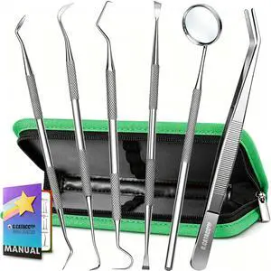 Dental Pick Tools, Plaque Tartar Remover Teeth Cleaning Kit | Deep Cleaning, 6-in-1 Hygiene Kit, Comfort Grip, Stainless Steel, Dishwasher Safe, Easy for Home Use & Pet, Organized Case Dental Pick Tools, Plaque Tartar Remover Teeth Cleaning Kit | Deep Cleaning, 6-in-1 Hygiene Kit, Comfort Grip, Stainless Steel, Dishwasher Safe, Easy for Home Use & Pet, Organized Case