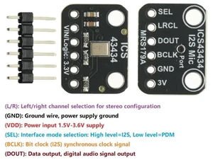 ICS43434 I2S 3.3V MEMS microphone Module Breakout Low cost Low Pass Filter Mini-module ICS43434 I2S 3.3V MEMS microphone Module Breakout Low cost Low Pass Filter Mini-module