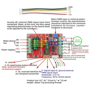 DC 6-60V 400W BLDC Three Phase DC Brushless Motor Controller PWM Hall Motor Control Driver Board 12V 24V 48V DC 6-60V 400W BLDC Three Phase DC Brushless Motor Controller PWM Hall Motor Control Driver Board 12V 24V 48V