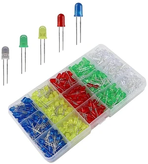 500Pcs Luminous Diode Kit Red Yellow Blue Green White 5MM Light Emitting Diode Assortment 100Pcs/Color for Electrical Equipment 500Pcs Luminous Diode Kit Red Yellow Blue Green White 5MM Light Emitting Diode Assortment 100Pcs/Color for Electrical Equipment