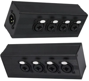 XLR 1 Male To 4-Way Female Audio Splitter Converter Box 3 Pin 4 Input 1 Output Audio Signal Box for Microphone DMX Mixer Speaker XLR 1 Male To 4-Way Female Audio Splitter Converter Box 3 Pin 4 Input 1 Output Audio Signal Box for Microphone DMX Mixer Speaker