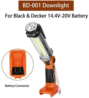 Outdoor Flashlight Camping Light Rechargeable LED Work Light for Black & Decker 20V Li-Ion with Hook Outdoor Flashlight Camping Light Rechargeable LED Work Light for Black & Decker 20V Li-Ion with Hook