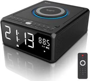 Elegant Home CD Player, Alarm Clock with Wireless Charging, Bluetooth Boombox with Remote, FM Radio (No AM)/AUX/USB/Timer/Dimmer, Portable CD Radio Player for Home Elegant Home CD Player, Alarm Clock with Wireless Charging, Bluetooth Boombox with Remote, FM Radio (No AM)/AUX/USB/Timer/Dimmer, Portable CD Radio Player for Home
