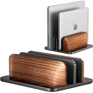 Vertical Laptop Stand, Walnut Dual Laptop Holder, Black | with Adjustable Aluminum Alloy Base Laptop Stand for All MacBok/Surface/Samsung/HP/Dell/Chrome Book Laptops (Up to 17.3 inch) Vertical Laptop Stand, Walnut Dual Laptop Holder, Black | with Adjustable Aluminum Alloy Base Laptop Stand for All MacBok/Surface/Samsung/HP/Dell/Chrome Book Laptops (Up to 17.3 inch)